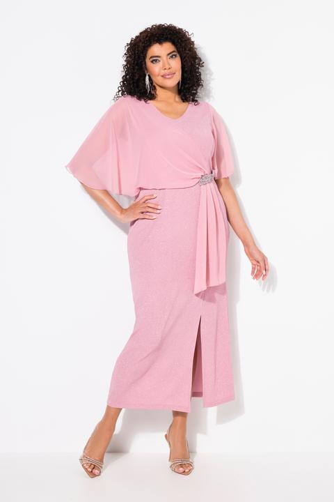 Image du produit Ulla Popken Robe maxi, paillettes, encolure en V, manches 3/4 papillon (54)