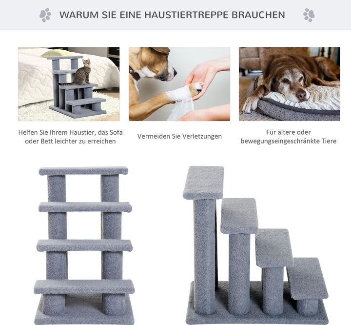 Produktbild PawHut Katzentreppe mit 4 Stufen (60 cm, Grau)