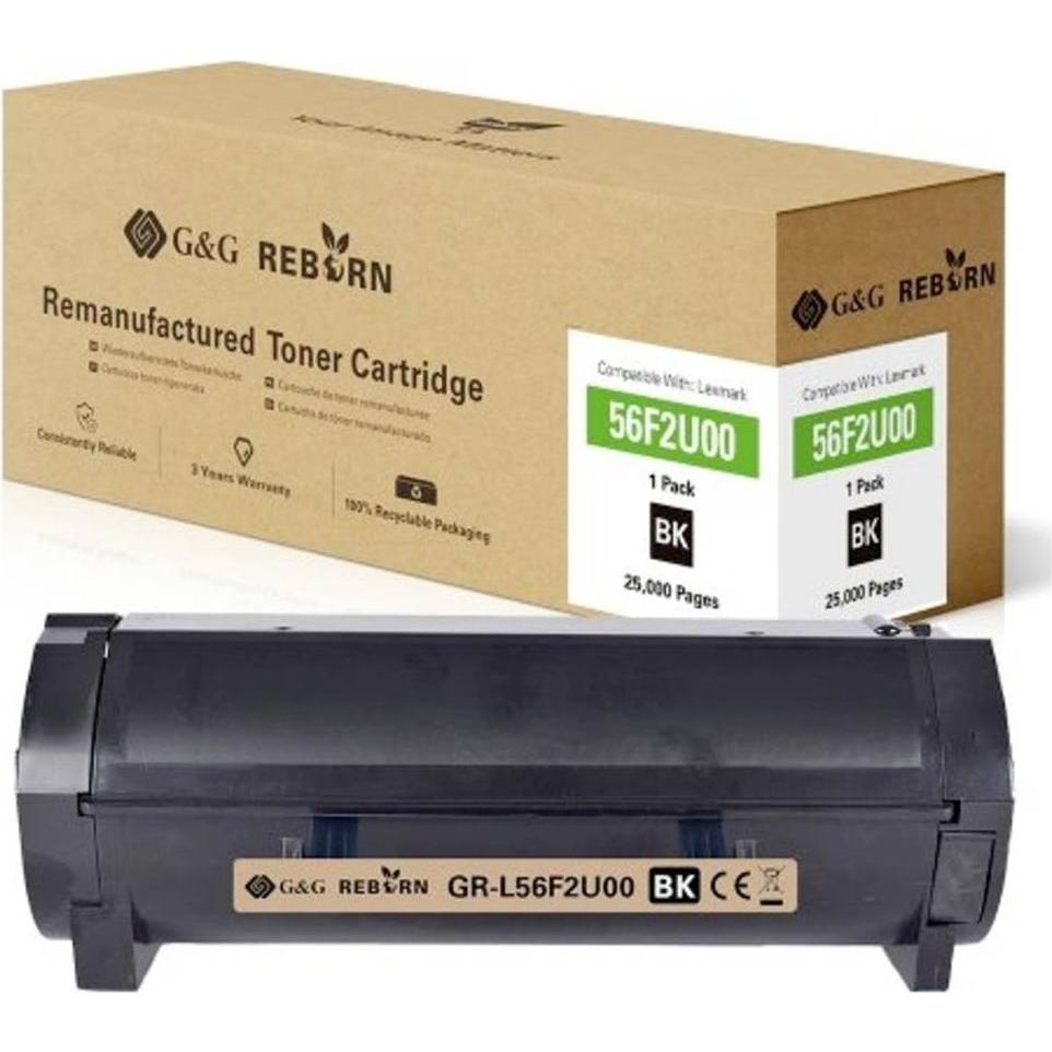 G&G, Toner, Toner ersetzt Lexmark 56F2U00 Kompatibel Schwarz 25000 Seiten Reborn remanu