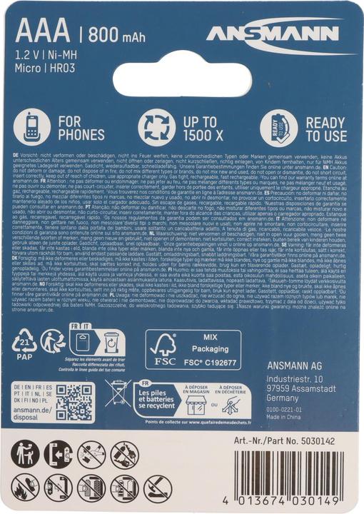 Produktbild Tecxus Telefon Akku AAA ideal für schnurlose DECT Telefon