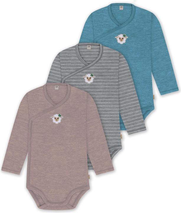 Actual product image Normani Set of 3 baby body wrap long sleeve toddler bodysuit made from merino wool - 9357 (80)