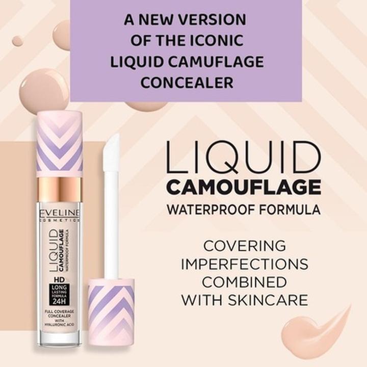 Actual product image Eveline Liquid Camouflage Hd Waterproof Concealer With Hyaluronic Acid 02 Light Vanilla 7.5Ml (02 Light Vanilla)
