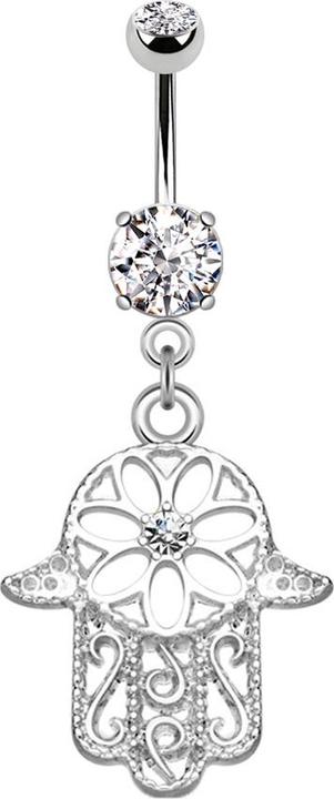 Image du produit Star Piercing Banane argent avec pendentif Hamsa orné (Laiton, Acier chirurgical 316L)