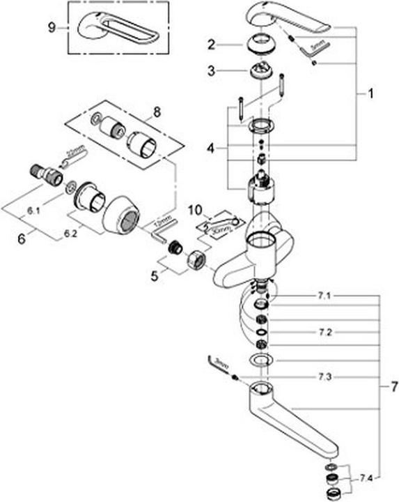 Produktbild Grohe EH-WTbatt EUROECO SPECIAL 1/2Zoll Ausladung 257mm, S-Anschlüsse ch