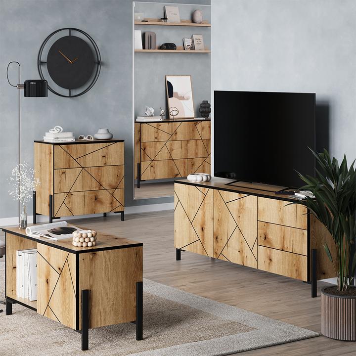 Produktbild Vichy Lowboard Hatto, Eiche, 150 x 60 cm mit Türen und Schubladen