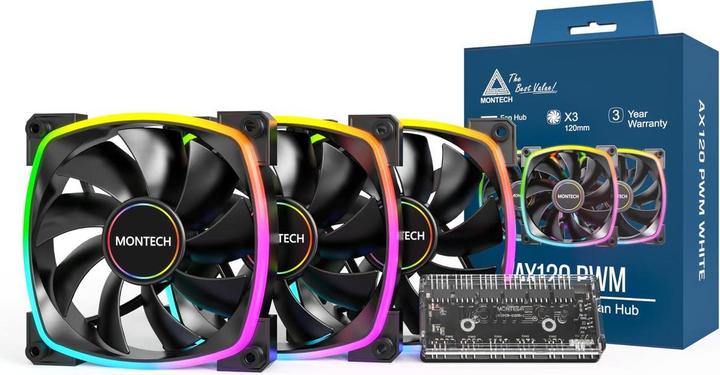 Produktbild Montech Lot de 3 Ventilateurs de boitier AX120 RGB - 12cm (Noir) (120 mm, 3x)