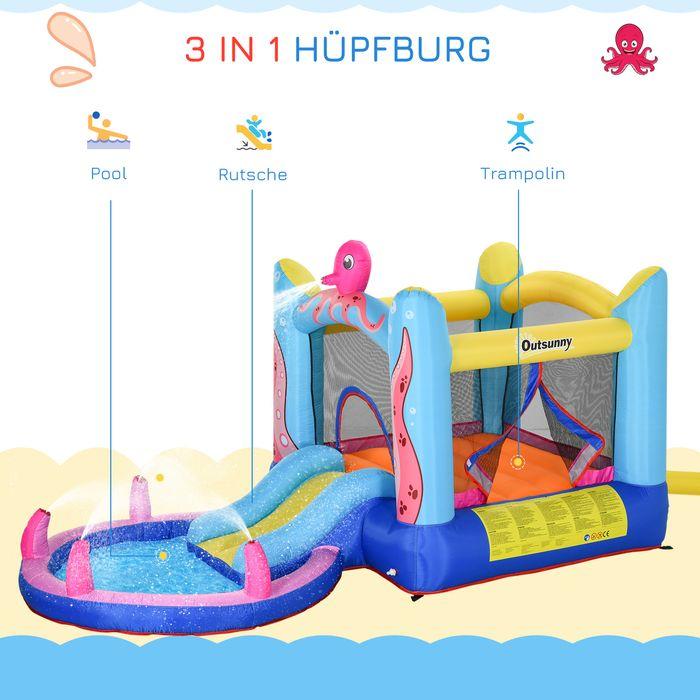 Produktbild Swisshandel24 Aufblasbare Hüpfburg mit Rutsche Spielburg für Kinder Trampolin aufblasbar Wasserrutsche Pool für 3-