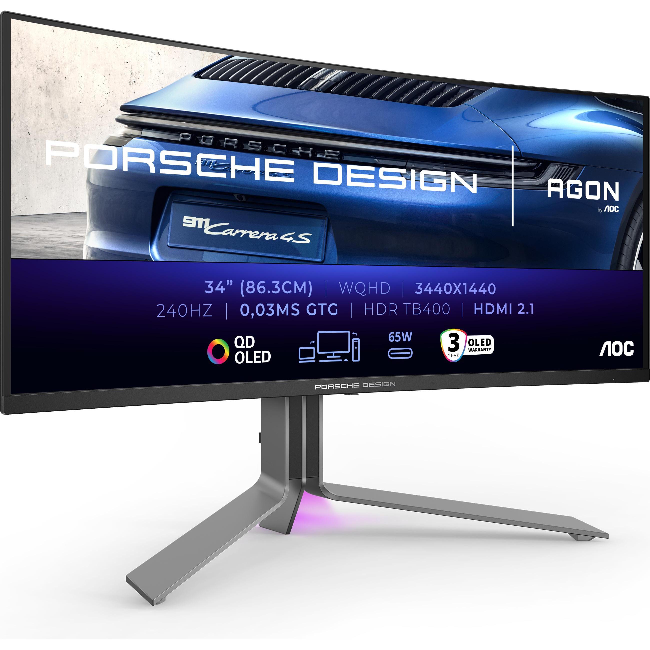 AOC PD3434" Curved OLED Monitor,,, Speakers, höhenverstellbar, 2x HDMI, DisplayPort, USB Hub, RJ45,