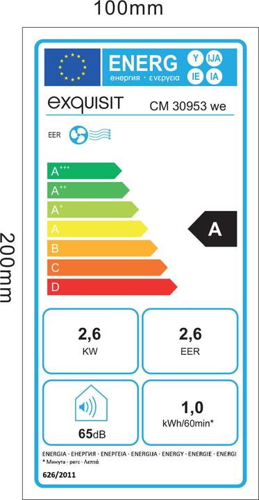 Energy Label Exquisit CM 30953 (25 m², 9000 BTU/h)