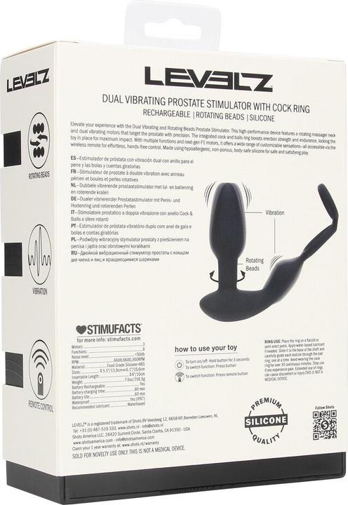 Produktbild Shots Dual Vibrating Remote Rotating Beads Silicone Prostate Stimulator with Cock and Ball Ring - Black