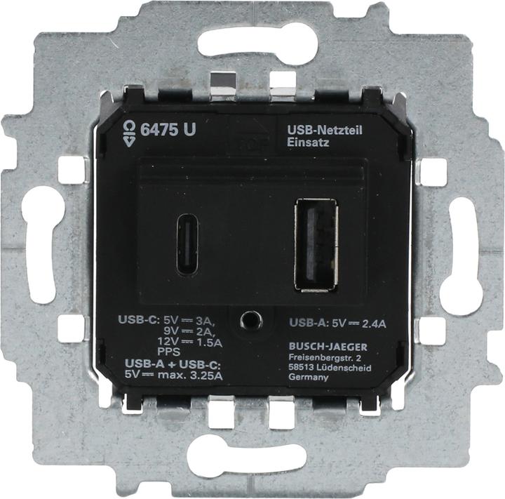 Actual product image Busch-Jaeger Power supply unit insert USB A+C 6475 U (18 W, 2 ports)