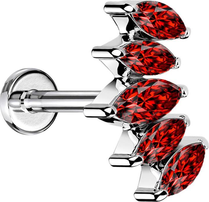 Produktbild Star Piercing Micro Labret Innengewinde silber Fächer mit fünf Kristalle rot (Chirurgenstahl 316L, ohne Messing)
