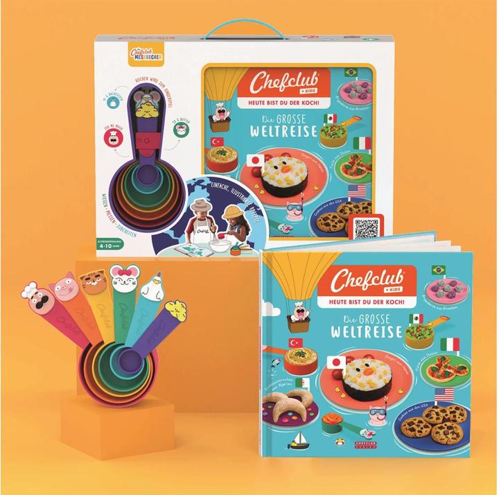 Produktbild Chefclub Backset Buch 'Die grosse Weltreise' mit den Messbechern