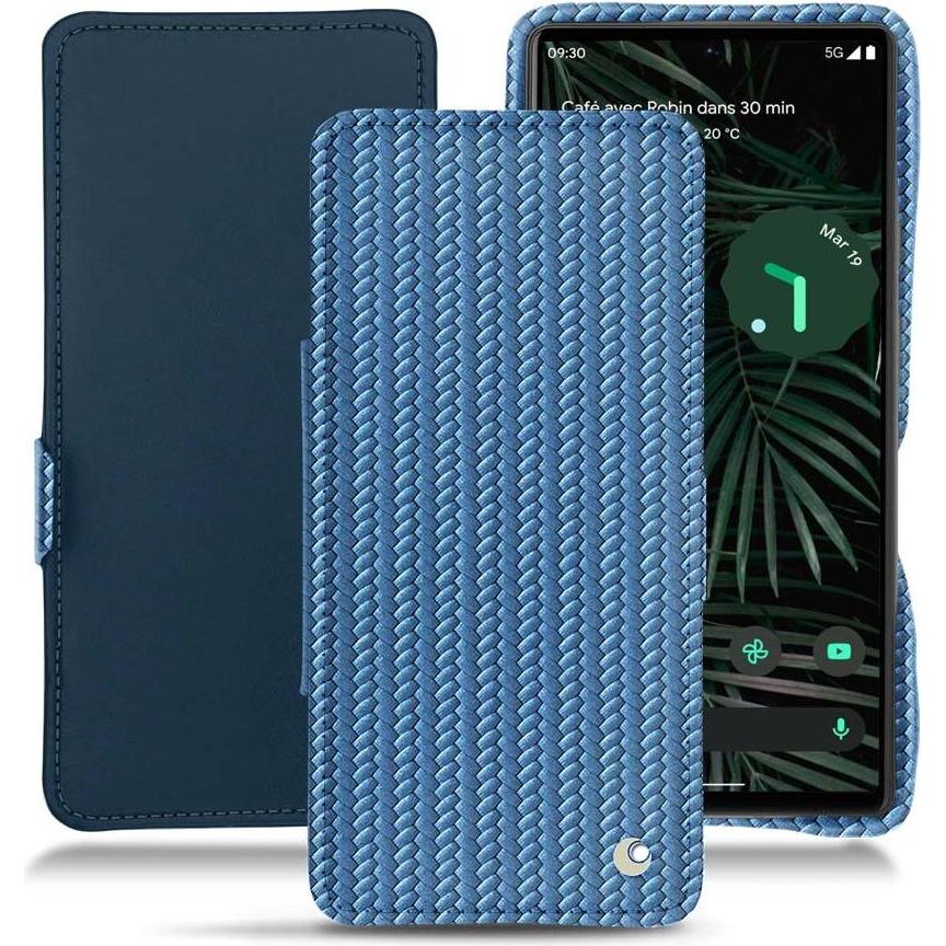 Noreve Lederschutzhülle horizontal (Google Pixel 6 Pro, Google Pixel 5), Smartphone Hülle, Blau
