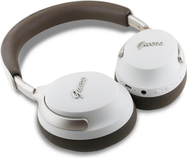 Immagine prodotto Guess Logo in pelle PU Script Cuffie Bluetooth ANC/ENC senza fili - Beige (ANC, 32 h, Senza fili)