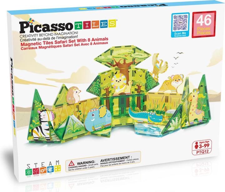 Productafbeelding PicassoTiles Picasso Tiles - Safari themed set with 8 animals (46 pcs) (PTQ12)