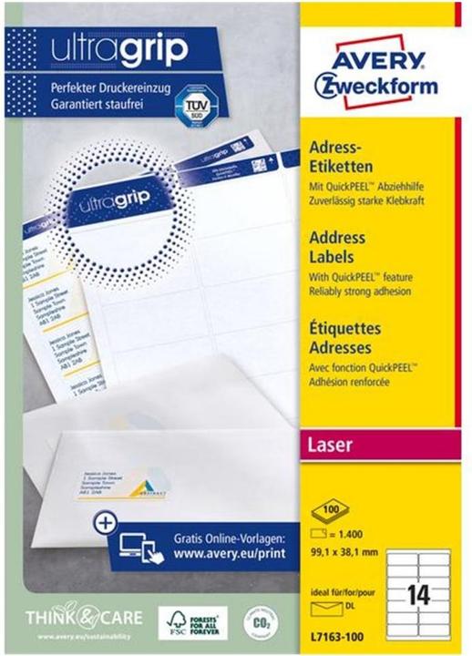 Produktbild Avery Etiquettes d'adresses ultragrip