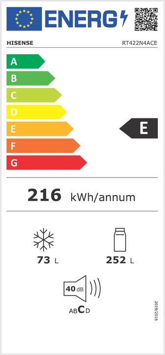 Energie-Label Hisense RT422N4ACE Freistehende Kühl-/Gefrierkombination (325 l)