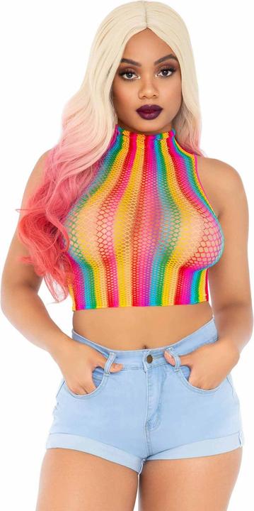 Produktbild Leg Avenue Rainbow net high neck crop top (One Size)