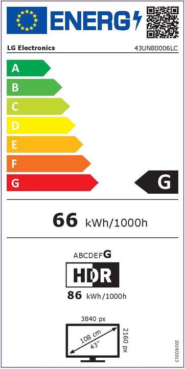 Energy Label LG 43UN80006 (43", LCD, 4K, 2020)