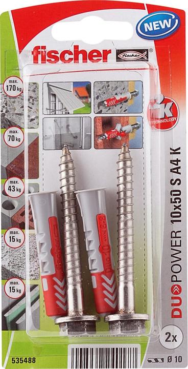 Actual product image Fischer SB Nylon plug Duopower with screw A4 (2 pcs.)