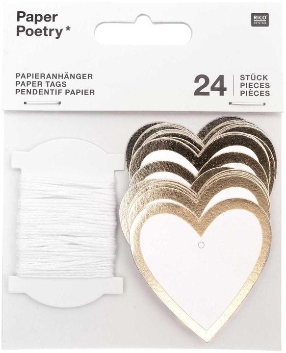 Rico Design Etiquette cadeau coeur 24 pièces, or (Décoration pour cadeau, 24 x)