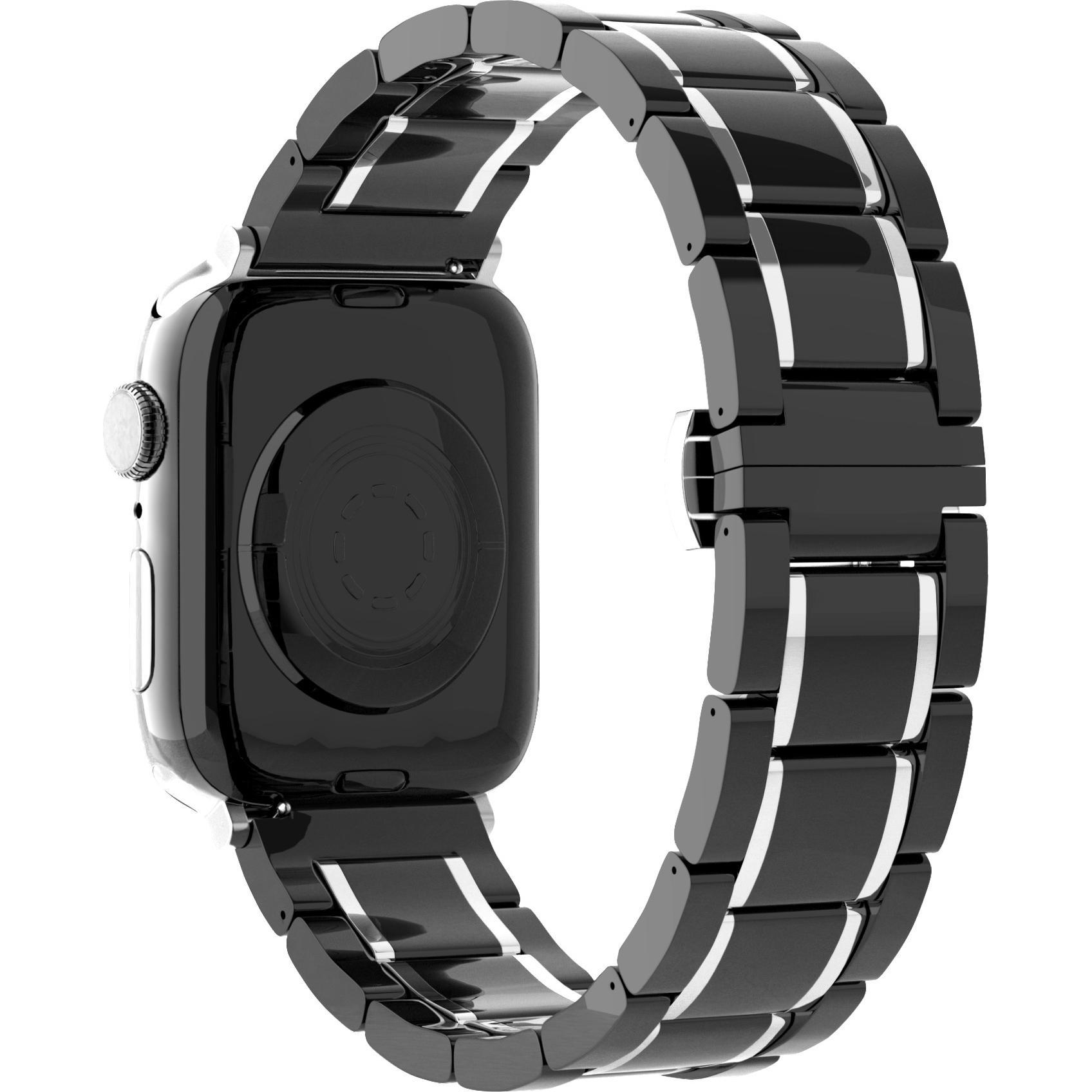 Thumbnail - Strap-it Stahlarmband (Edelstahl, Apple Watch), Uhrenarmband, Schwarz, Mehrfarbig, Silber