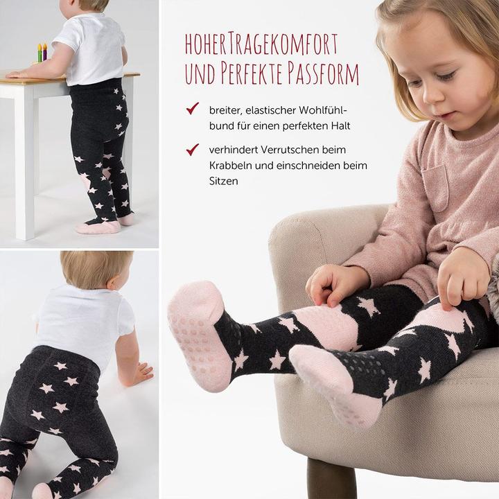 Produktbild La Loona LaLoona Baby-Strumpfhosen Krabbel-Strumpfhose 2er Pack - Sterne Rosa + Streifen (74/80)