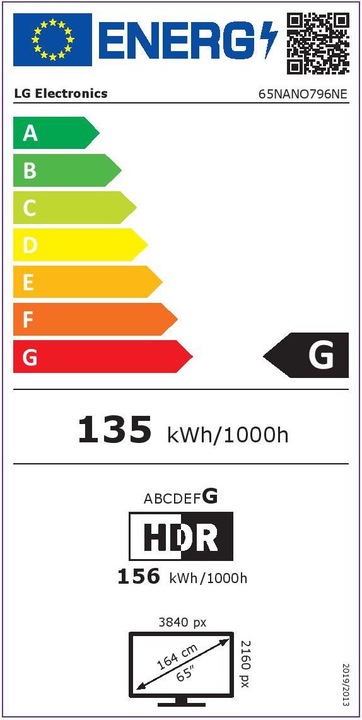 Energy Label LG 65NANO796NE (65", NANO796, LED, 4K, 2020)