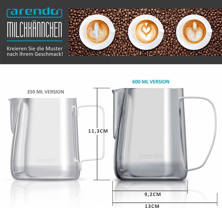 Actual product image Arendo Milk jug 600 ml with measuring scale, stainless steel milk jug, milk frother, barista milk pitcher