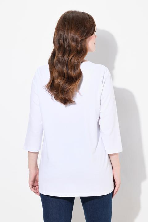 Immagine prodotto Ulla Popken Maglia dal taglio svasato con fiori, scollo a tunica e maniche a 3/4 (62)