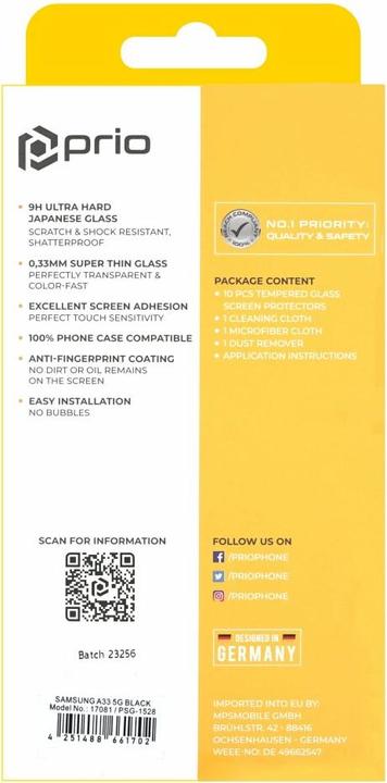 Actual product image prio 10x 3D Tempered Glass Screen Protector Film for Samsung A33 5G black (10 pcs., Samsung Galaxy A33 5G)