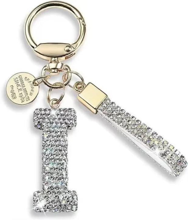Actual product image Swissdetector Keyring with initial - I - Strass - Glitter - Silver