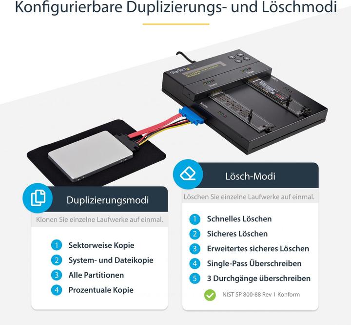 Actual product image StarTech com Standalone M.2 SATA & M.2 NVMe Duplicator and Eraser - HDD/SSD Cloner/Wiper for M.2