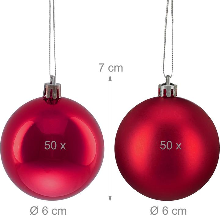 Image du produit Relaxdays - Weihnachtskugeln 100er Set, Rot/ Silber, 7 x 6 cm (100 -pièce)