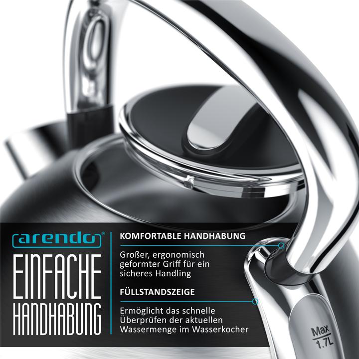 Image du produit Arendo Bouilloire 1,7 l, 2200 W, acier inoxydable, style rétro vintage, protection contre la surchauffe et (1.70 l)