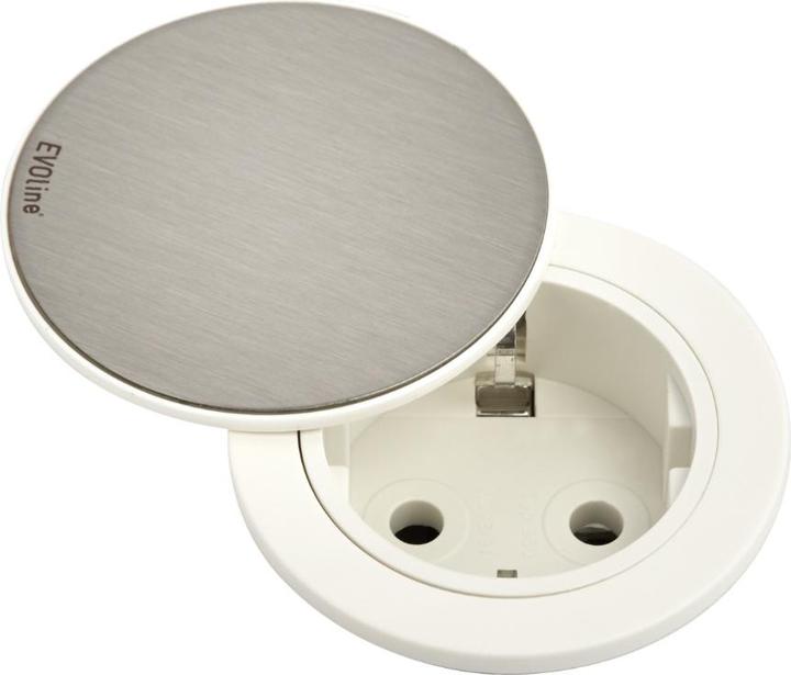 Evoline One Einbausteckdose Gehäuse / Blende weiss mit Edelstahl