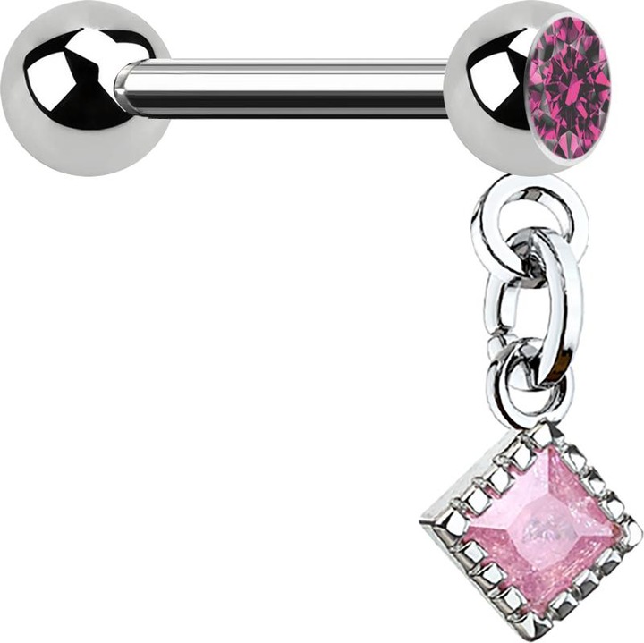 Produktbild Star Piercing Micro Barbell silber mit Kugel und Anhänger Opal pink (Chirurgenstahl 316L, Messing)