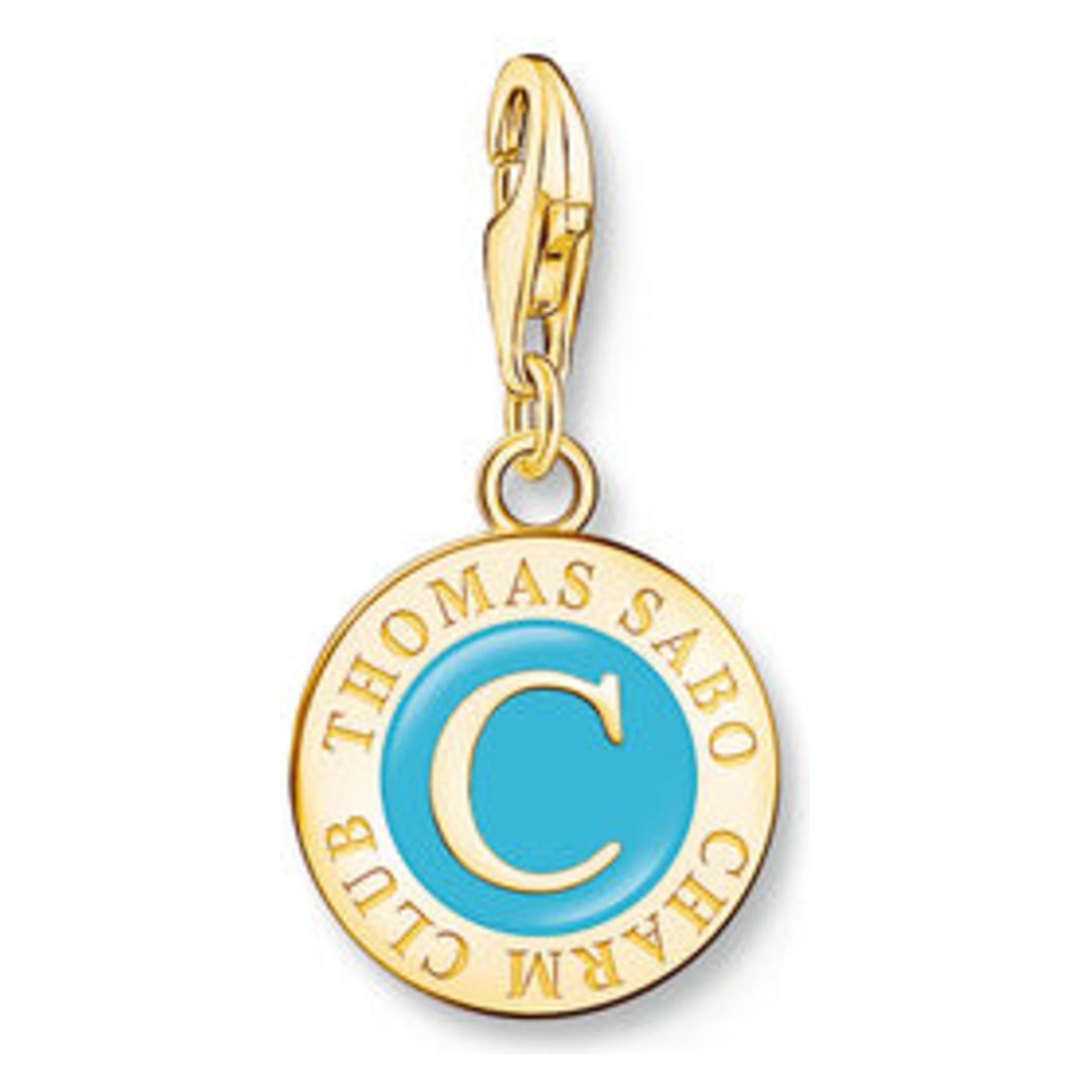 Thomas Sabo, Kettenanhänger, Member Charm Türkiser Charmista Coin Vergoldet, (925er Silber, Emaille)