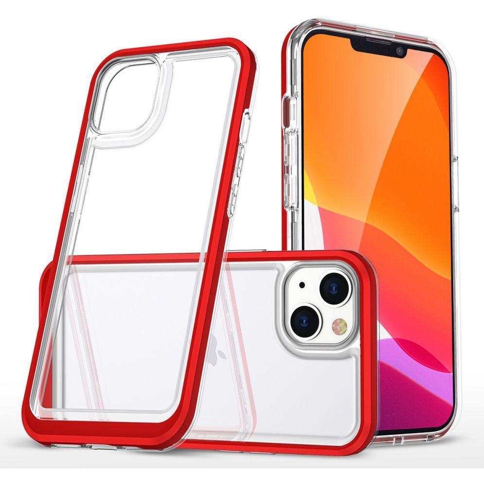 Hurtel Clear 3in1 case for iPhone 14 silicone cover with frame red (Apple iPhone 14), Smartphone Hülle, Rot