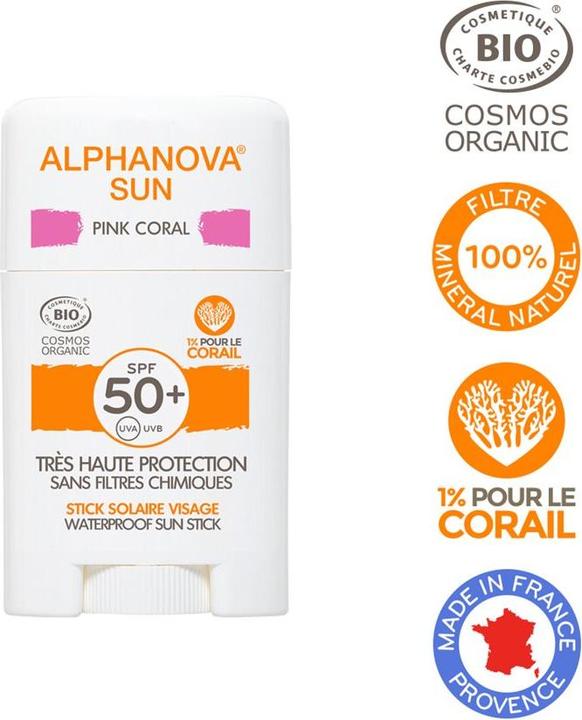 Alphanova SUN Bio STICK SPF50+ ROSA sehr hoher Schutz Stick (Sonnenspray, SPF 50+, 12 ml, 12 g)