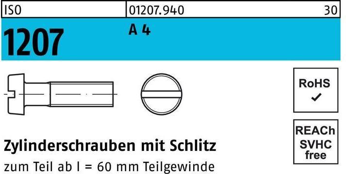 Produktbild Zylinderschraube ISO 1207 m.Schlitz M 6 x 20 A 4 (100 Schrauben pro Stück)