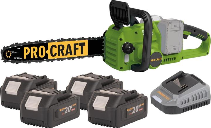 Produktbild Procraft PCA42/2 Akku Kettensäge 40 V ( 2x 20 V ) 406 mm Brushless + 4x Akku 4,0 Ah + Ladegerät (Akku Kettensäge)