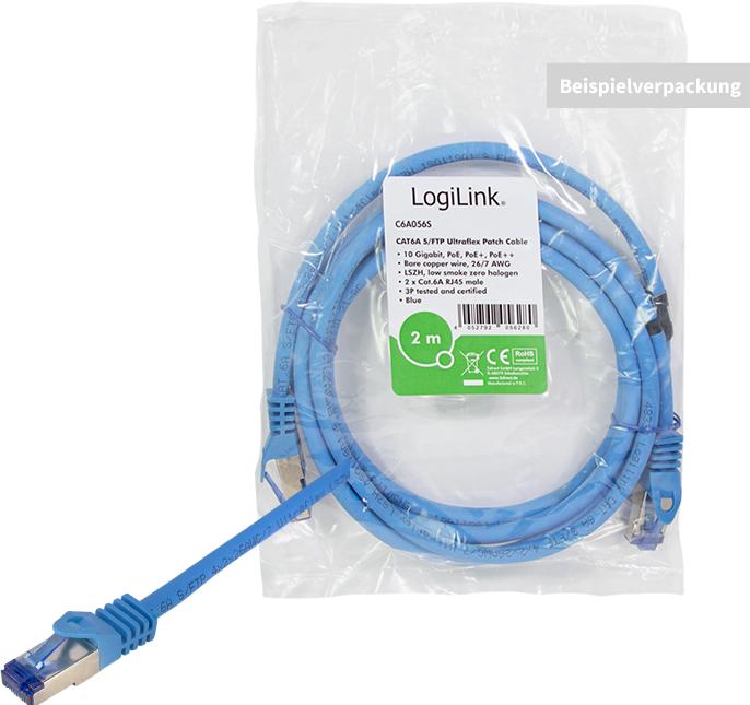 Actual product image LogiLink Patch cord Ultraflex, Cat.6A, S/FTP, 10 m, blue withCat.7 raw cable, extra flexible & soft cable m (S/FTP, CAT6a, 10 m)