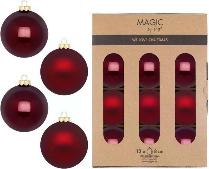 Inge’s Glas Christmas Decor Weihnachtskugel Smooth Port 12 Stück, Rot (12 -teilig)