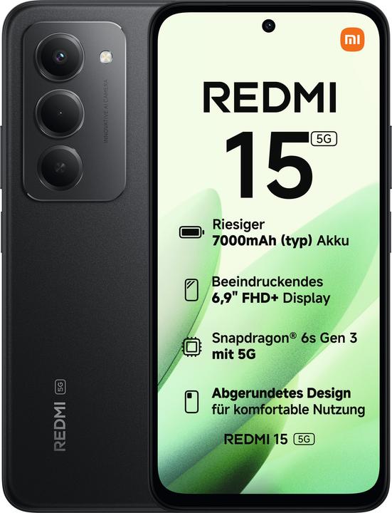 Productafbeelding Xiaomi Redmi 15 (256 GB, Middernachtelijk zwart, 6.90", Hybride dubbele SIM)