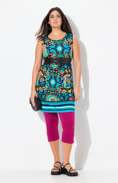 Produktbild Ulla Popken Jersey-Minikleid, Blüten, A-Linie, Rundhals, ärmellos (58)