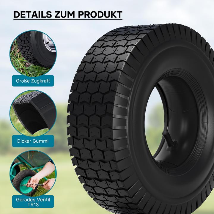 Produktbild Wiltec Reifen für den Aufsitzmäher 16x6.50-8 4pr mit Schlauch und geradem Ventil (Rasenmäher, Rasentraktor, Gartenmaschinen Ersatzteile)