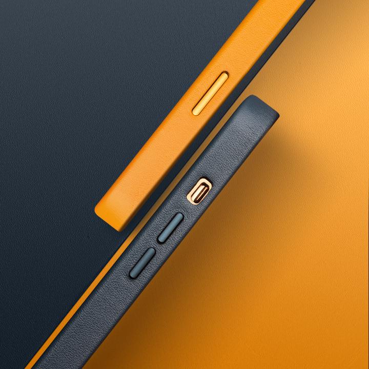 Actual product image QiAlino Coque cuir véritable (compatible MagSafe) Orange (Apple iPhone 12)