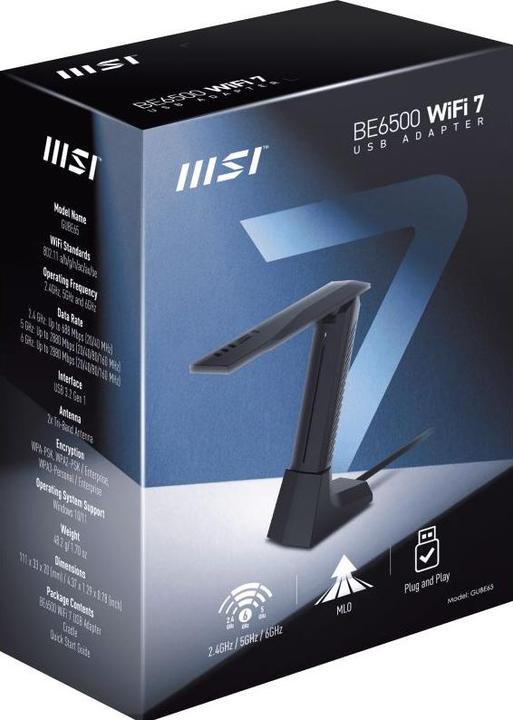 Actual product image MSI BE6500 WiFi 7 USB Adapter (USB 3.2)